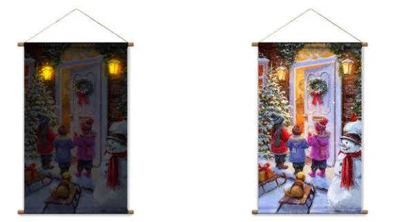 Wholesale Celebrate Christmas Hanger Poster with LED Lights Canvas Painting for Christmas Eve