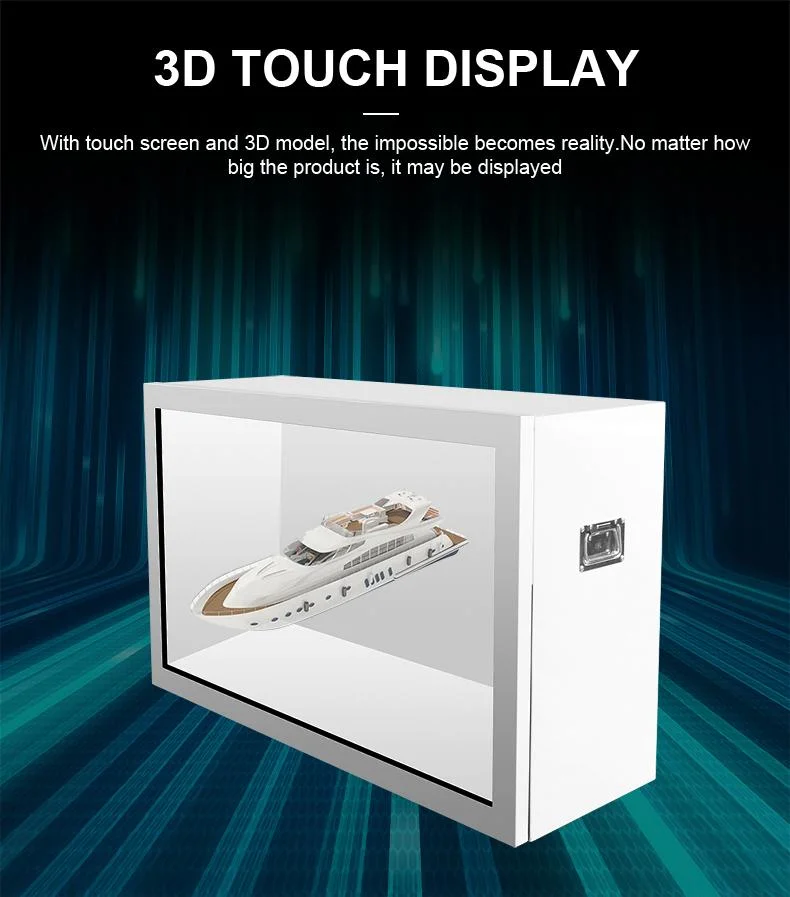 Portable Touch Screen Square Video Advertising Display in Box, Transparent 3D Window Advertising Display